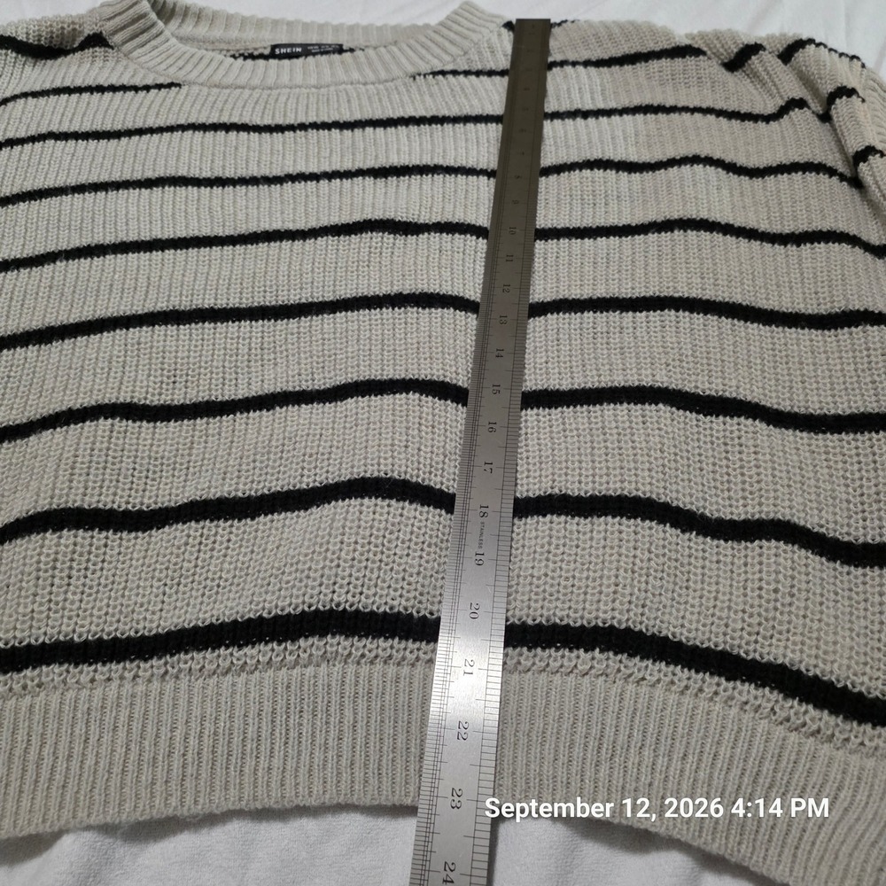SHEIN Beige Black Striped Knit Sweater Vest Crew Neck XXL US 14 - Picture 4 of 5